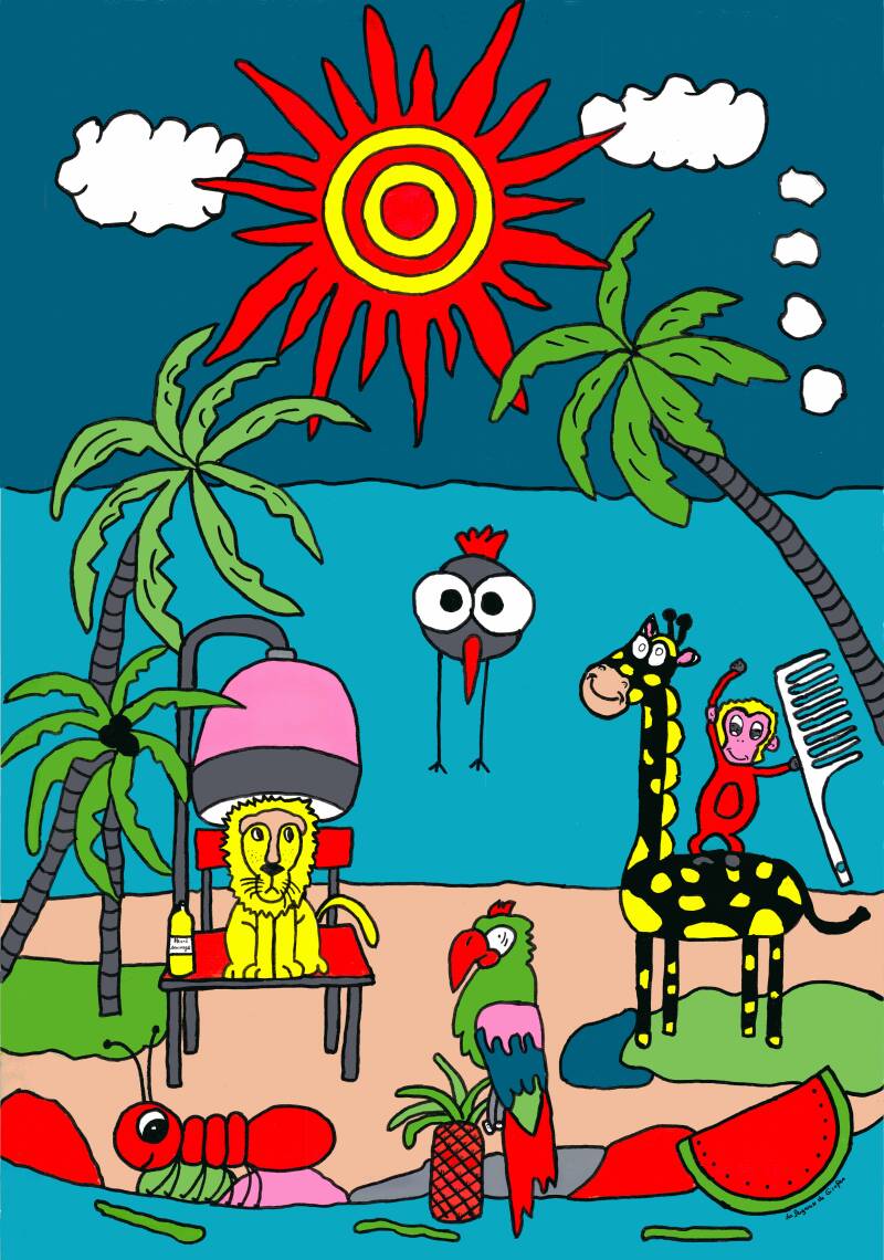 Peinture acrylique tropicale colorée sur papier – série Indociles Tropiques par La Peigneuse de Girafes