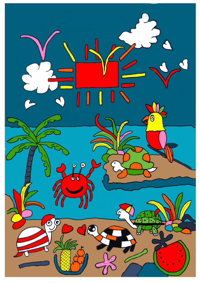 Peinture acrylique tropicale colorée sur papier – série Indociles Tropiques par La Peigneuse de Girafe