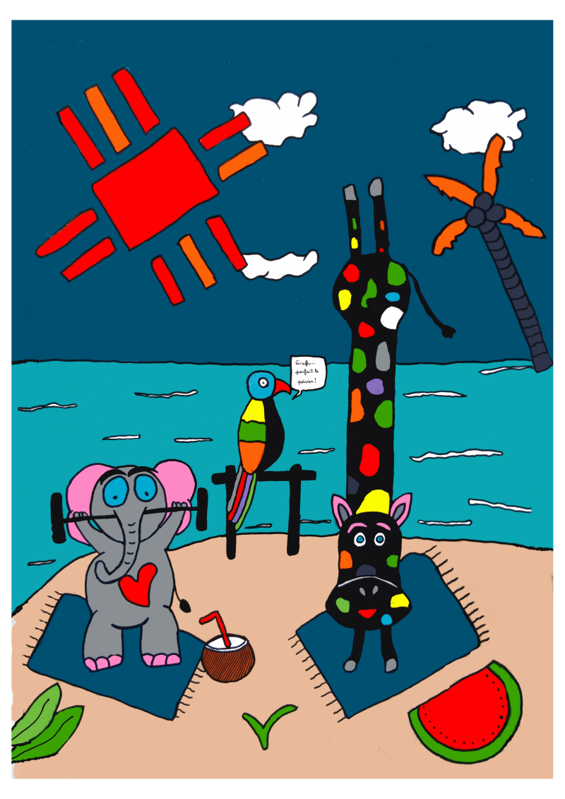 Peinture acrylique tropicale colorée sur papier – série Indociles Tropiques par La Peigneuse de Girafe