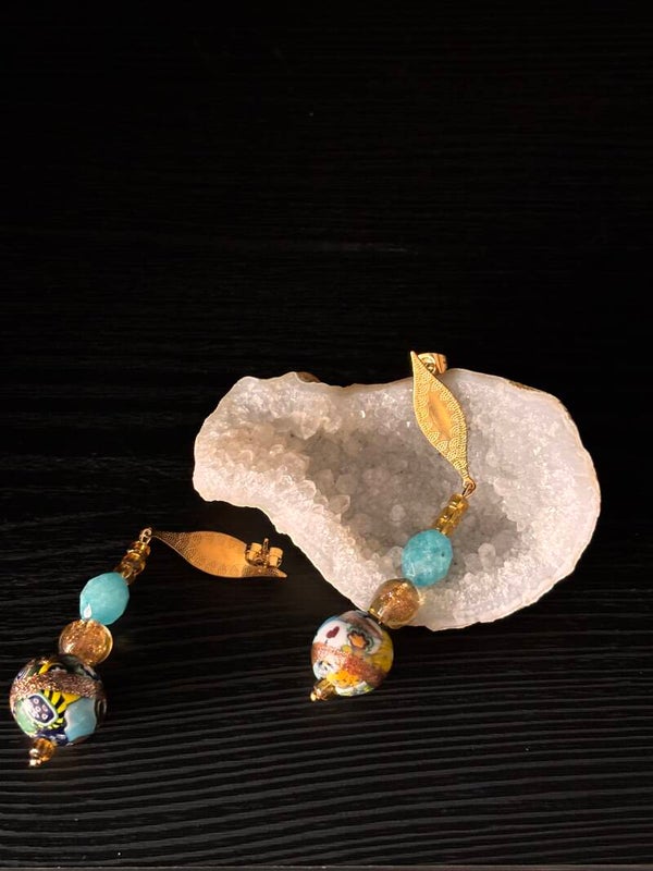 Murano glas oorbellen met jade (edelsteen).