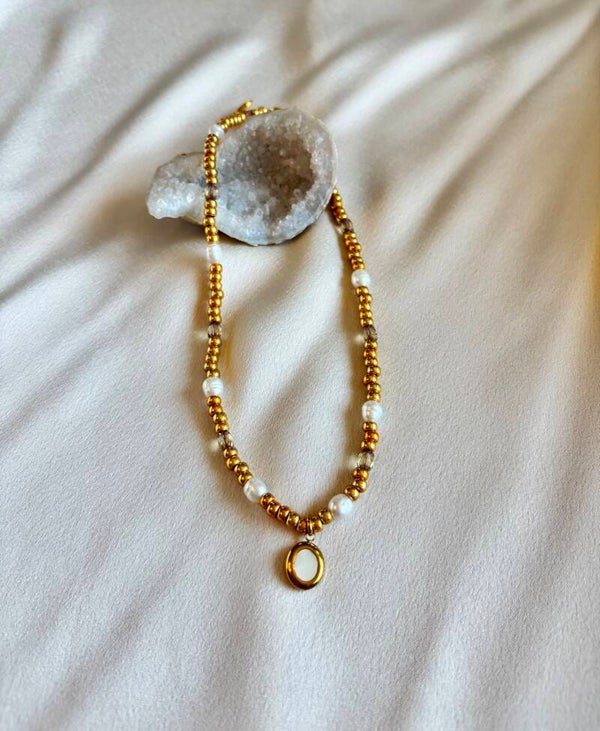 Ketting van 18k vergulde Miyuki kralen en Czech kralen met parels