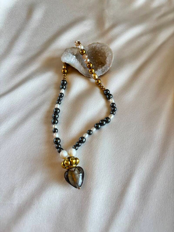 Statement ketting met glazen hart bedel