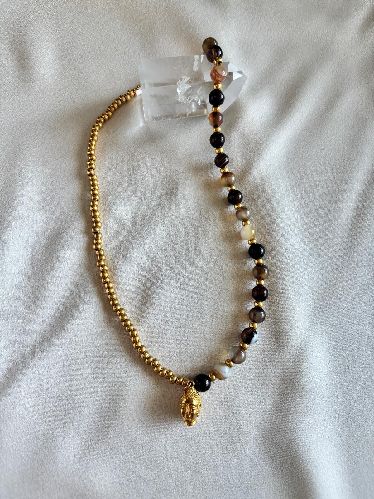 Boeddha ketting met agaat kralen en Myuki Rocialles kralen