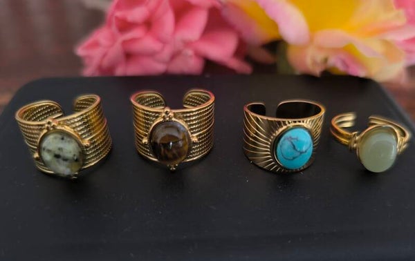 fashion bague avec pierre de couleur