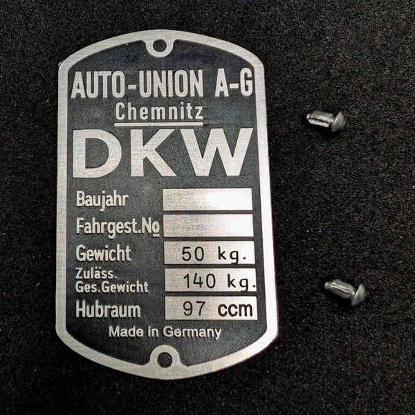 Typeplaat met kerfstiften DKW RT 100 (175705 + 2532)