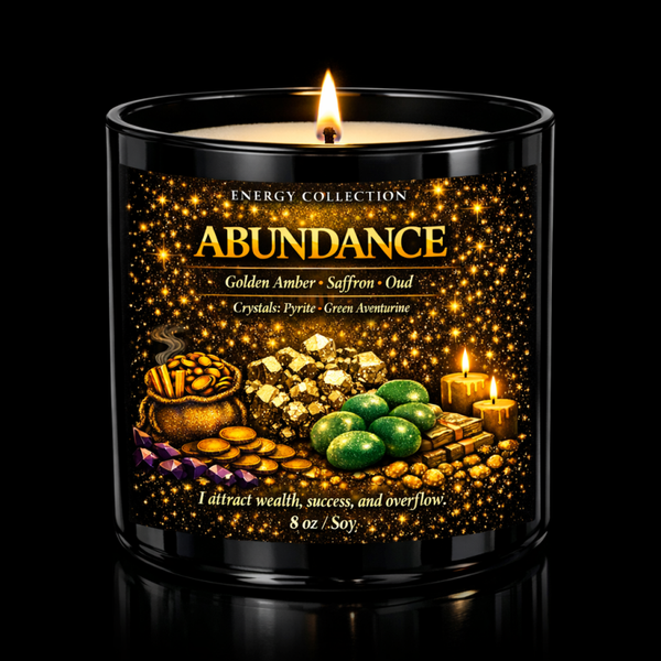 ABUNDANCE – Energy Collection Candle with Green Aventurine & Pyrite
