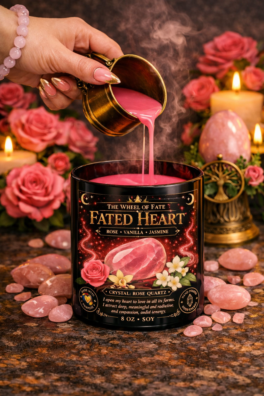 Love Attraction Candle Crystal Pairing: Rose Quartz