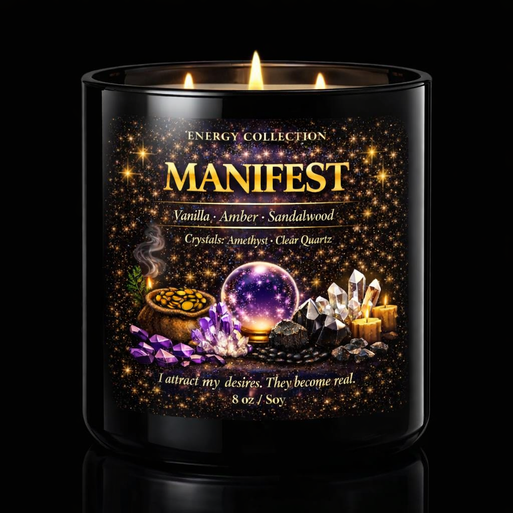 MANIFEST – Energy Collection Candle with Amethyst & Clear Quartz
