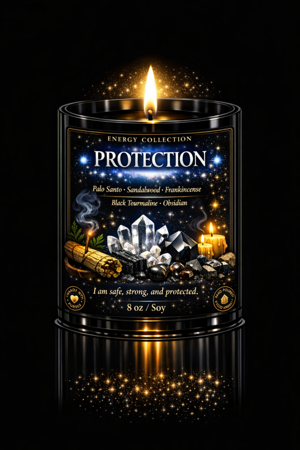 PROTECTION – Energy Collection Candle with Black Tourmaline & Obsidian