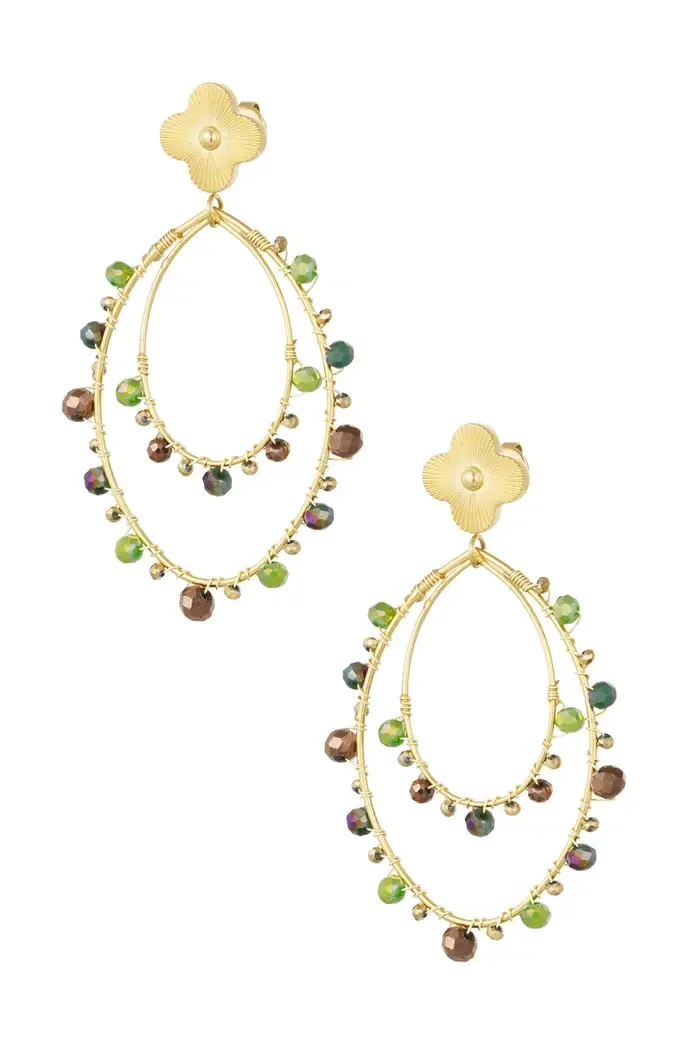 Oorbellen ovaal met kraaltjes - goud/groen
