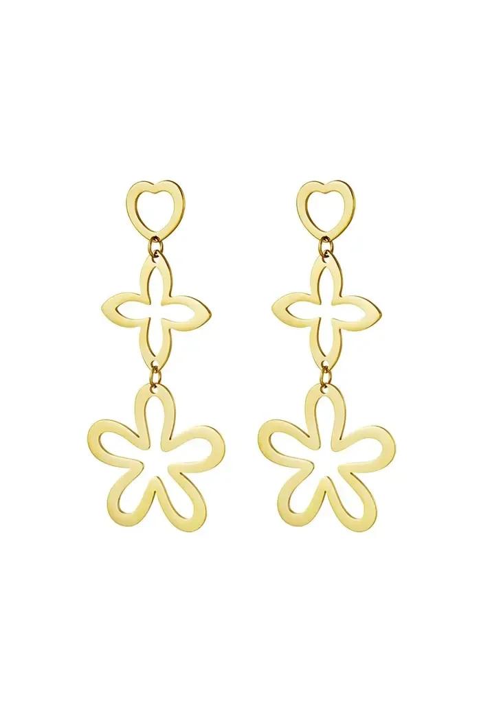 Statement oorbellen drie bedeltjes Goud Stainless Steel