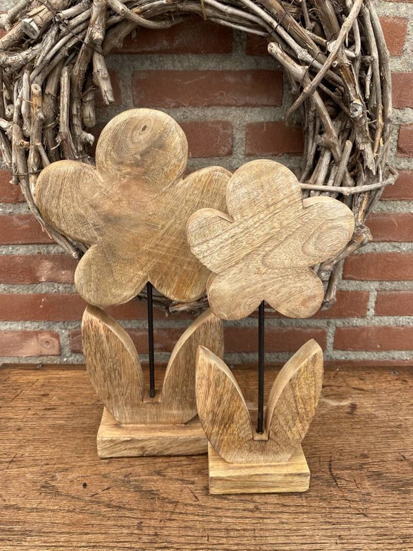 Set houten bloemen op standaard