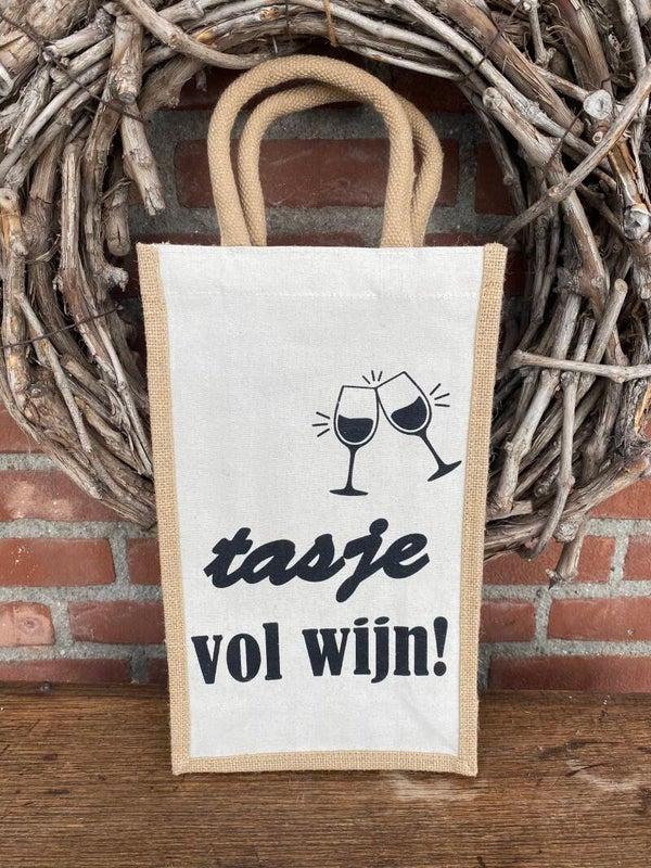 Cadeauverpakking voor 2 flessen wijn (tasje vol wijn)