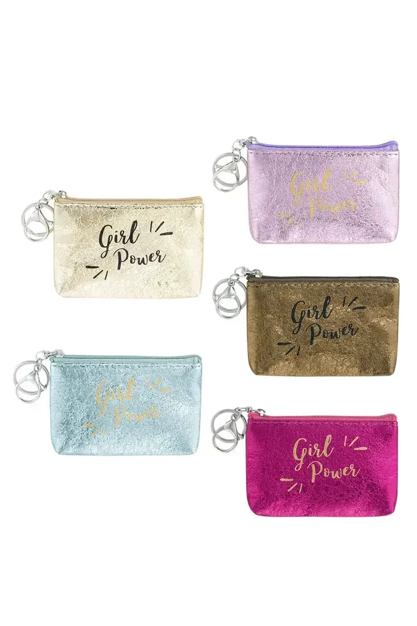 Sleutelhanger portemonnee metallic girl power - fuchsia