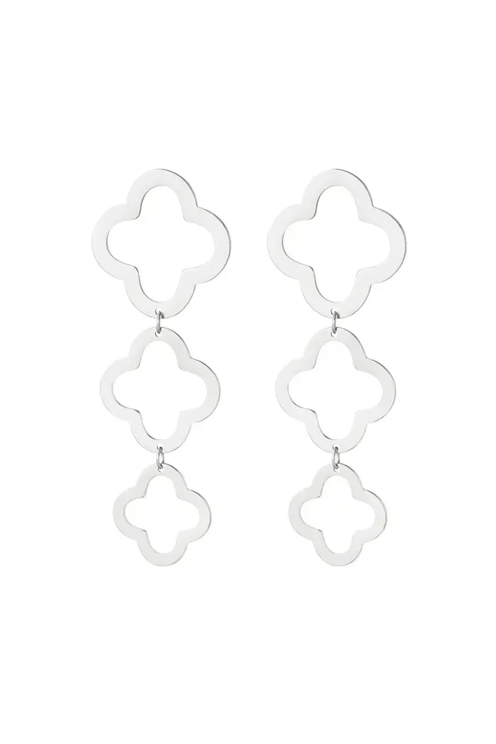 Statement oorbellen klavertjes Zilver Stainless Steel