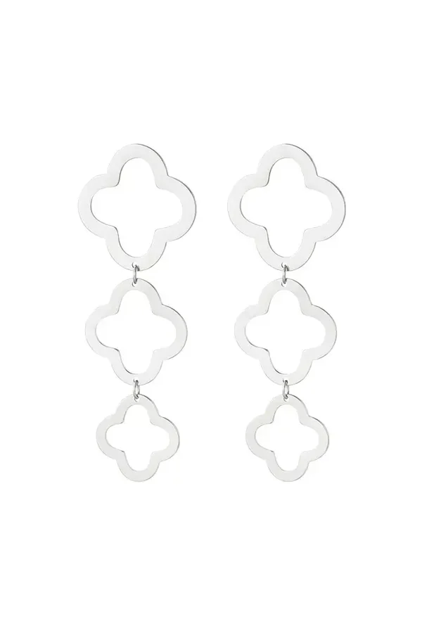 Statement oorbellen klavertjes Zilver Stainless Steel