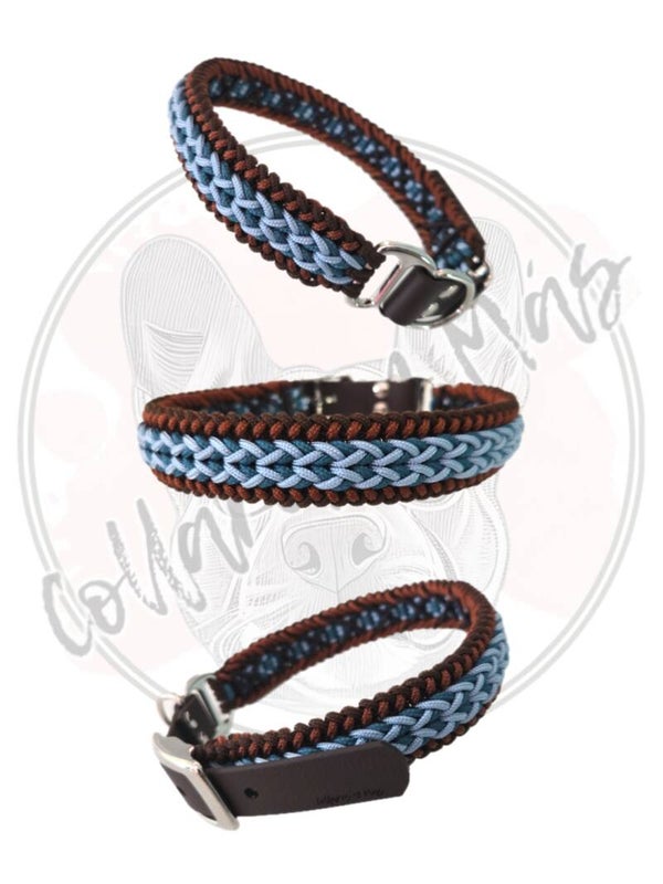 Sunny - Adjustable paracord dog collar - Brown & Petrol - W: 24mm