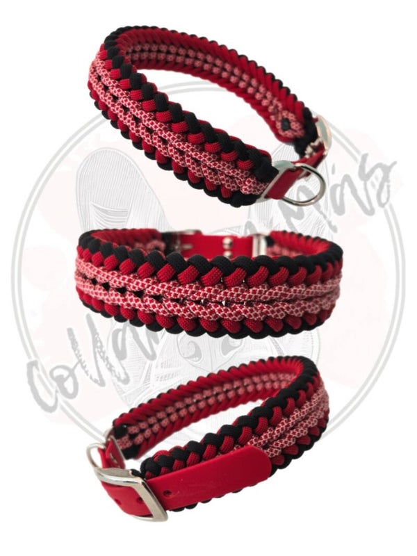Adjustable paracord dog collar - Design Smoothie - Black Red - W: 31mm