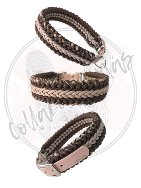 Adjustable paracord dog collar - Design Luna II - Brown Beige - W: 36mm