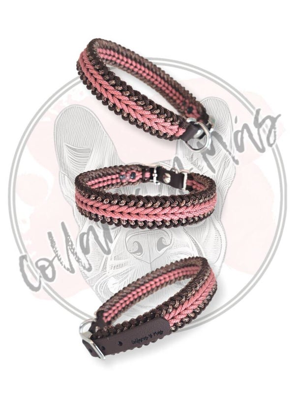 Adjustable paracord dog collar - Design Smoothie - Brown Pink - W: 19mm