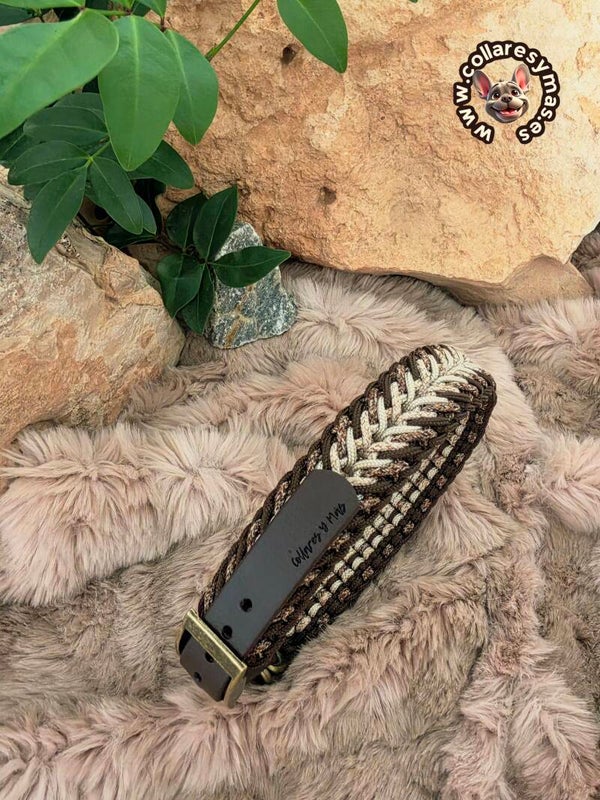 Spring - Adjustable paracord dog collar - Brown  - W: 26mm
