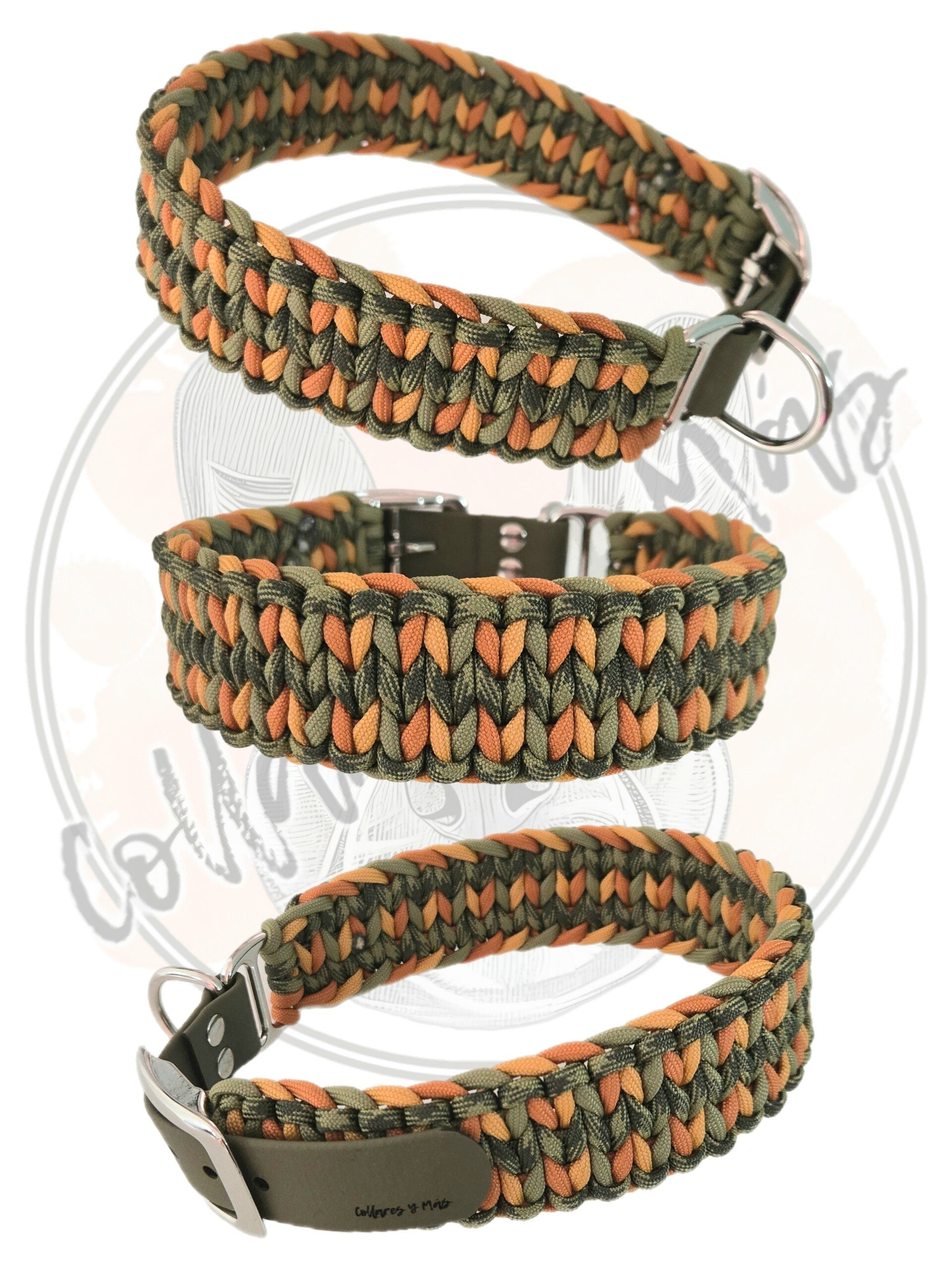Adjustable paracord dog collar - Design Knitty - Green Camo Multi - W: 41mm