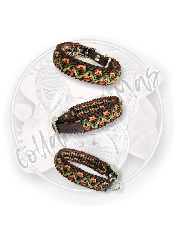 Hippie Mini - Adjustable Microcord Dog Collar - Brown - Green - W: 15mm