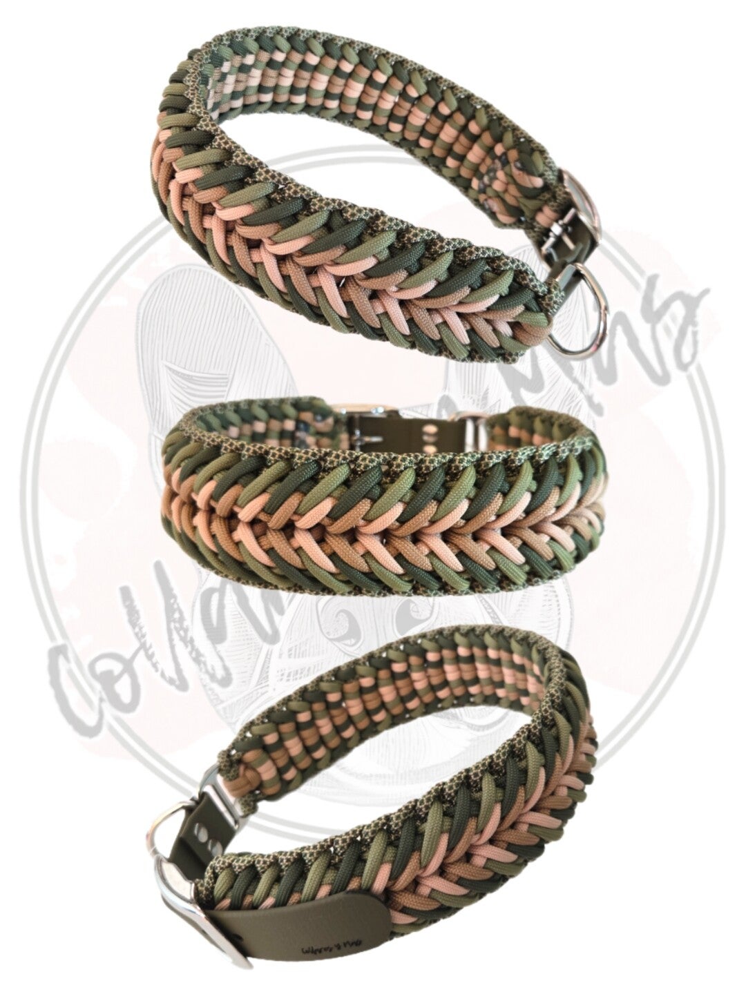 Adjustable paracord dog collar - Design Spring - Olive Beige - W: 48mm