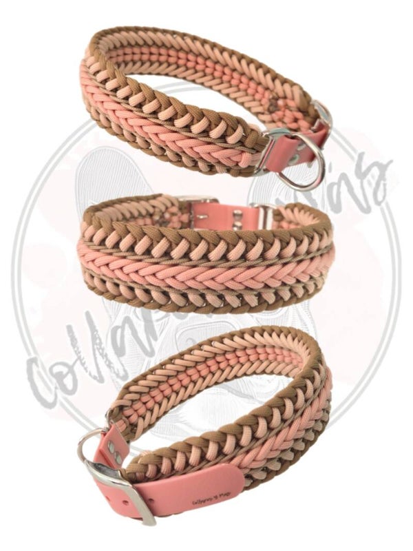 Adjustable paracord dog collar - Design Luna II - Pastel Peach - W: 44mm