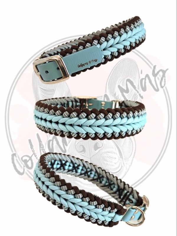 Adjustable paracord dog collar - Design Smoothie - Brown Light Turquoise - W: 31mm