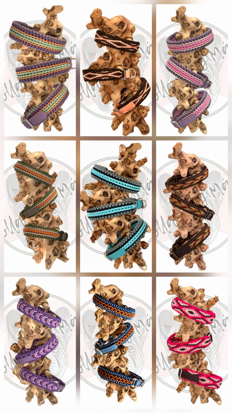 Paracord collars in various designs and colors