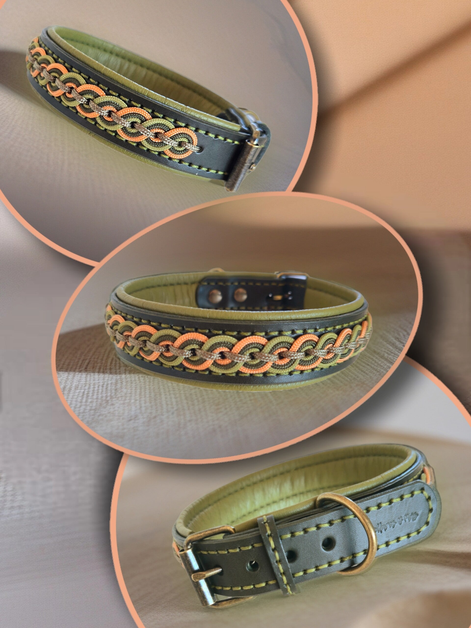 Luxury Dark Green Saddle Leather Dog Collar 