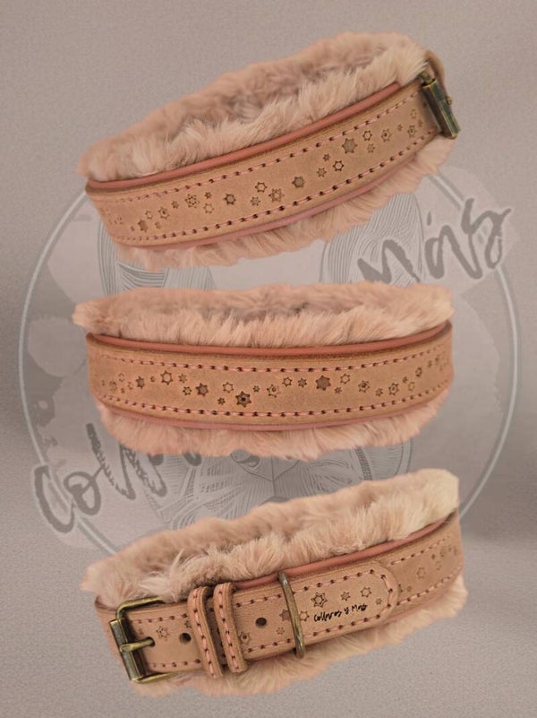 Adjustable Nubuck Leather and Fake Fur Dog Collar - Furry Friend - Handmade