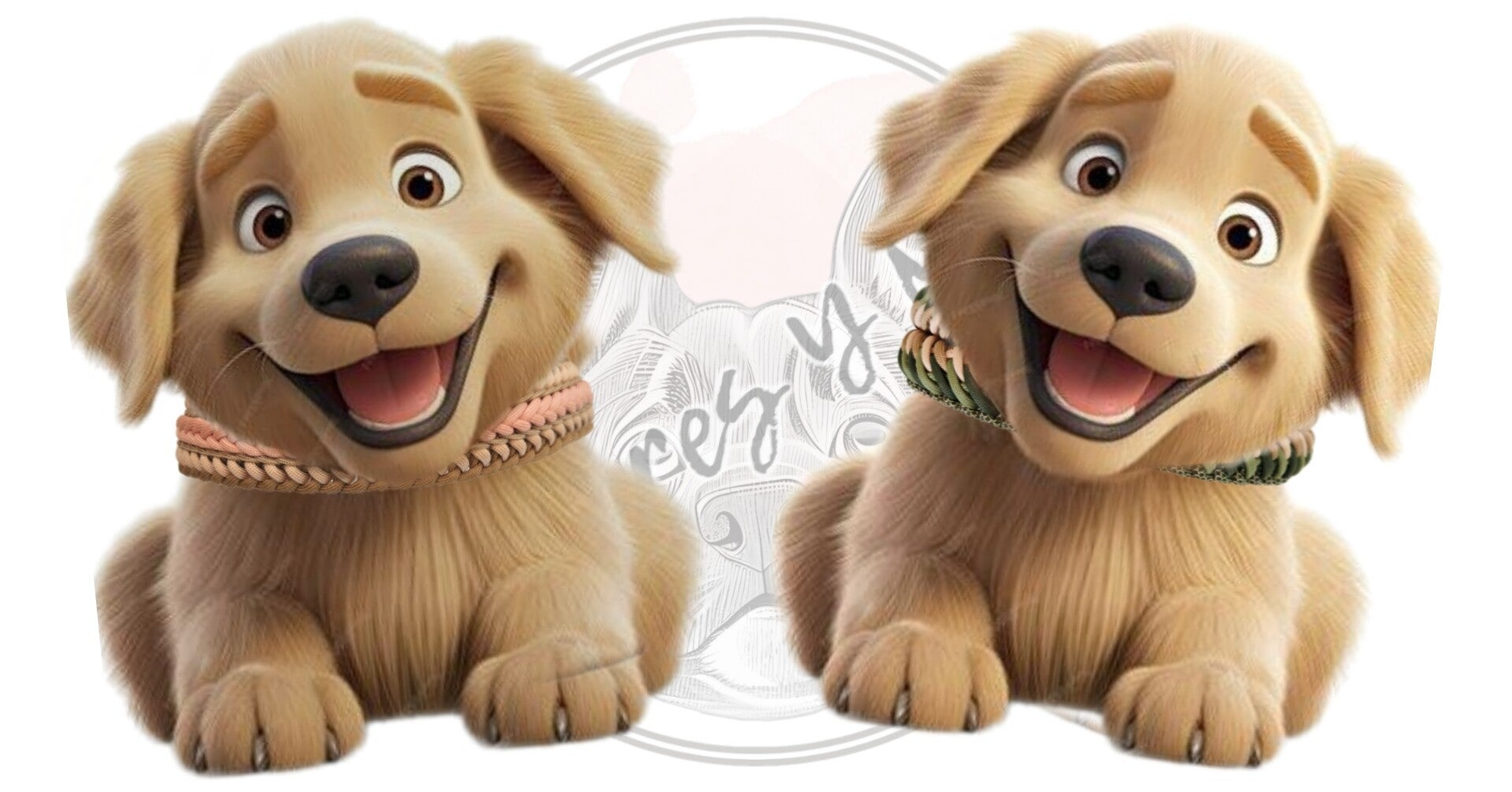Animation of 2 dogs wearing our collars