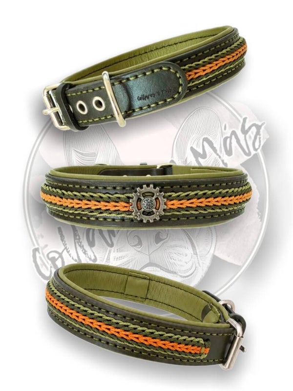 Smoothly - Premium Adjustable Saddle Leather Dog Collar - Military Green - 25mm