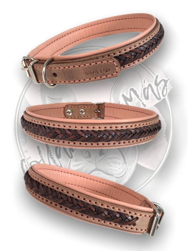 Victory - Luxury Adjustable Saddle Leather Dog Collar - Sandstone - 20mm