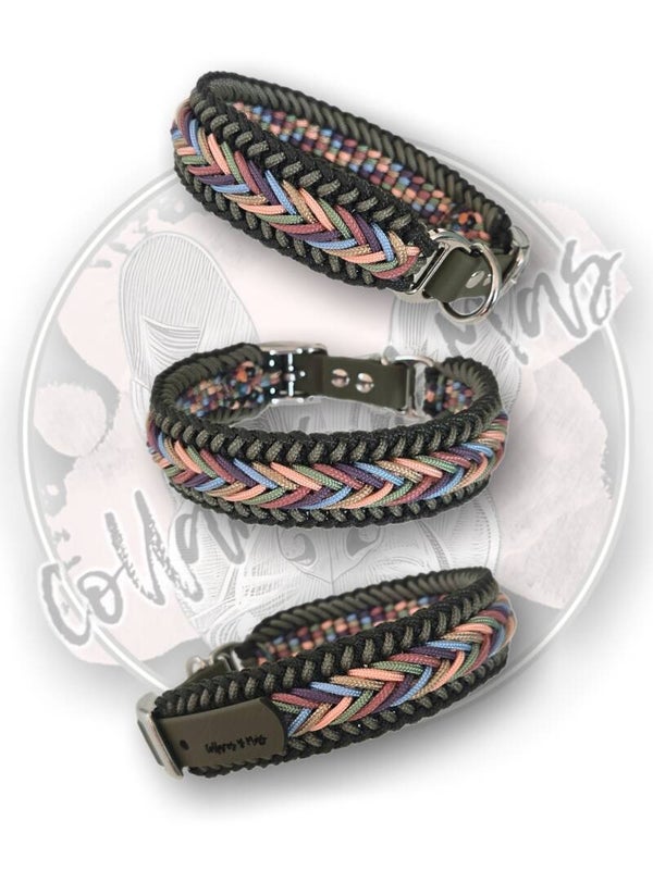 Adjustable Paracord Dog Collar - Design Beauty - Green - Multicolor - W: 28mm