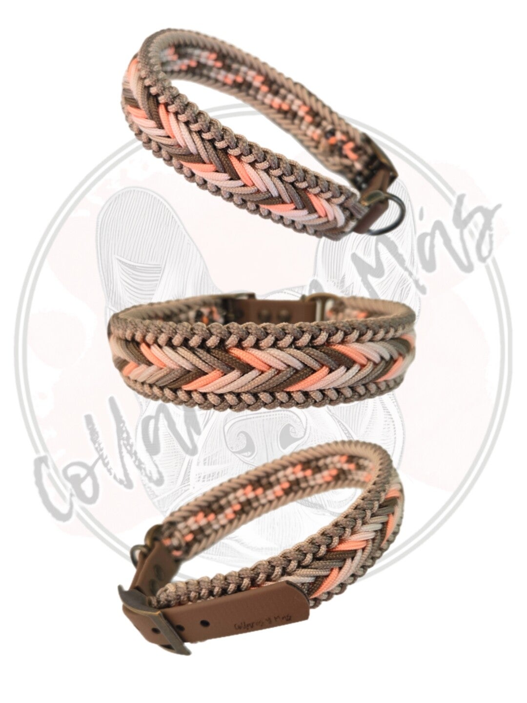 Adjustable paracord dog collar - Design Beauty - Sand Salmon - W: 26mm