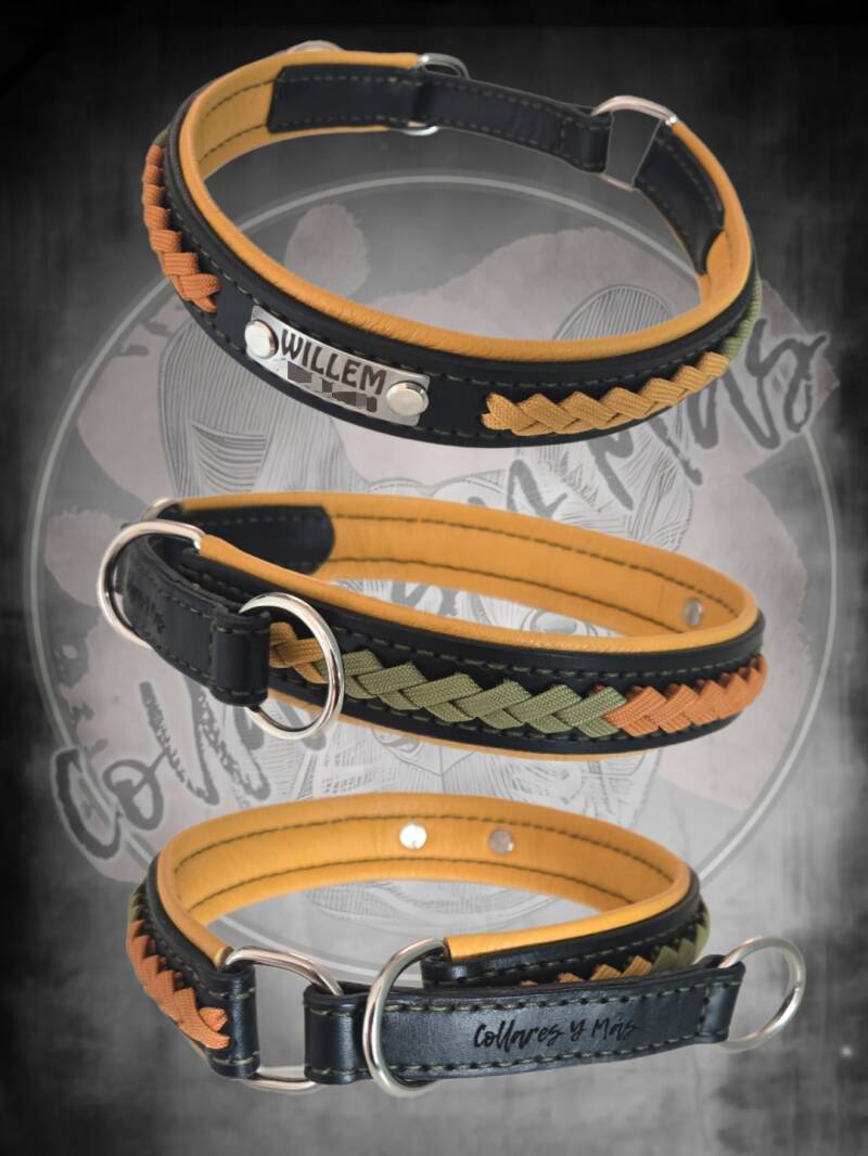 Leather dog collar black multicolor 