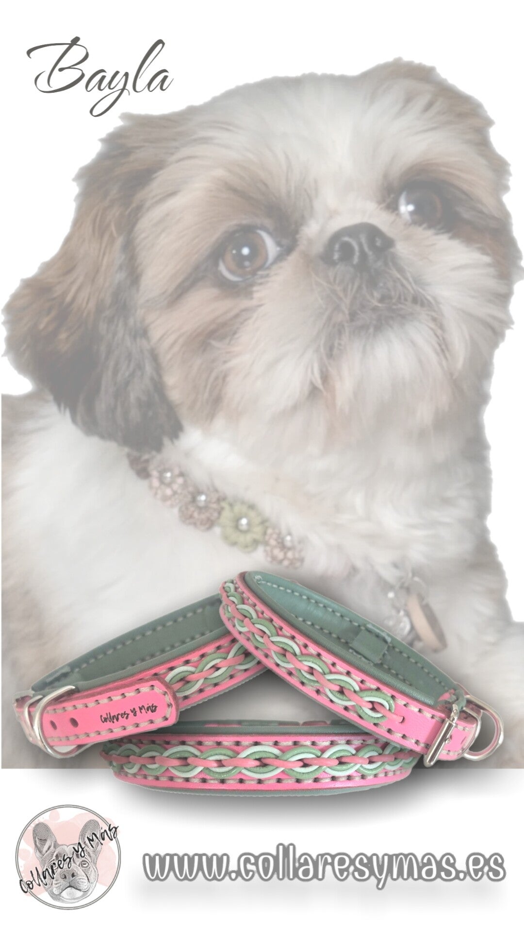 Pink saddle leather dog collar for small dog