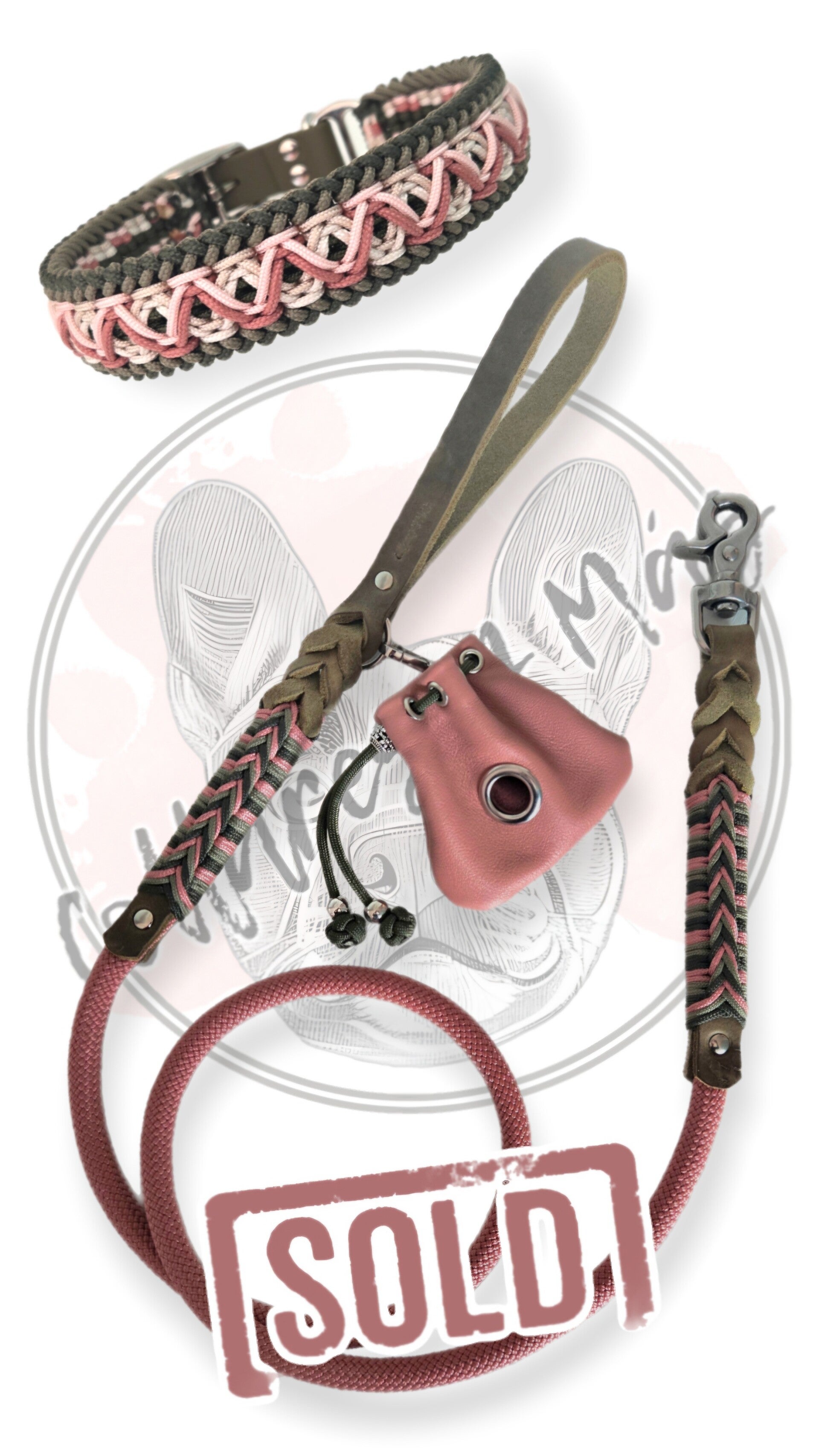 Hippie Dog Collar in Green and Dusty Pink 