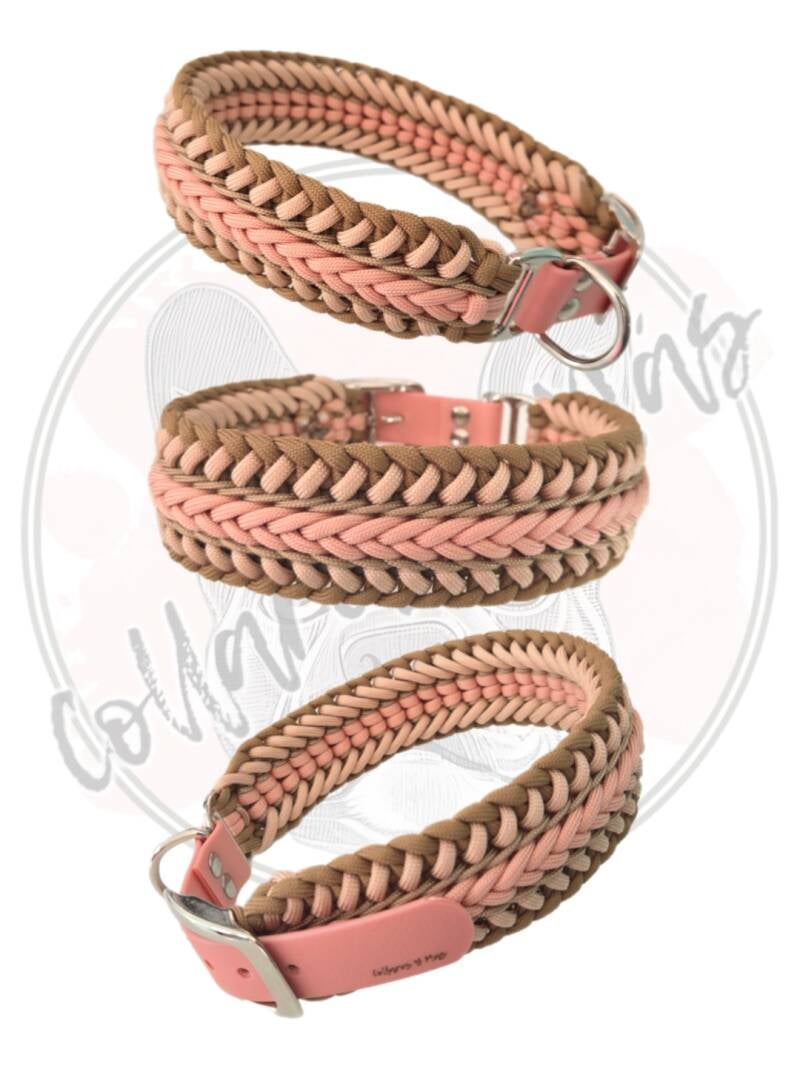 Paracord dog collar peach and sand 