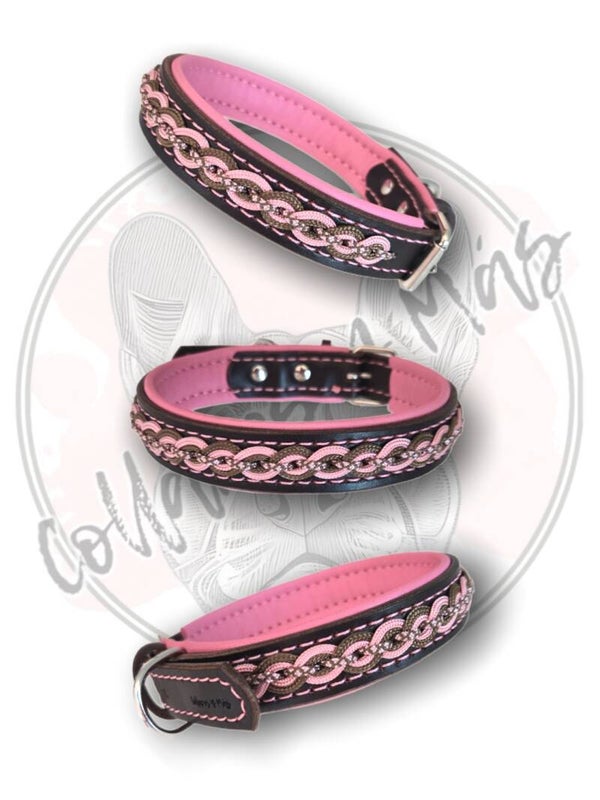 Infinity - Luxury Adjustable Saddle Leather Dog Collar - Dark Brown - 20mm