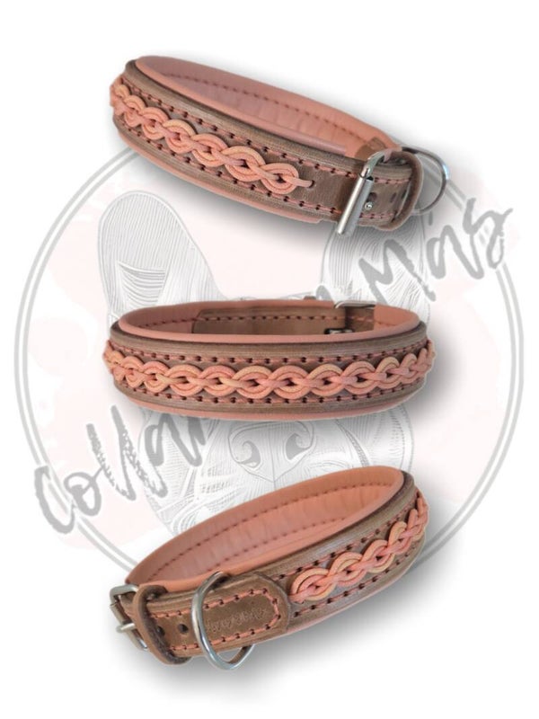 Luxurious Adjustable Saddle Leather Dog Collar - Natural - Peach - W: 25mm
