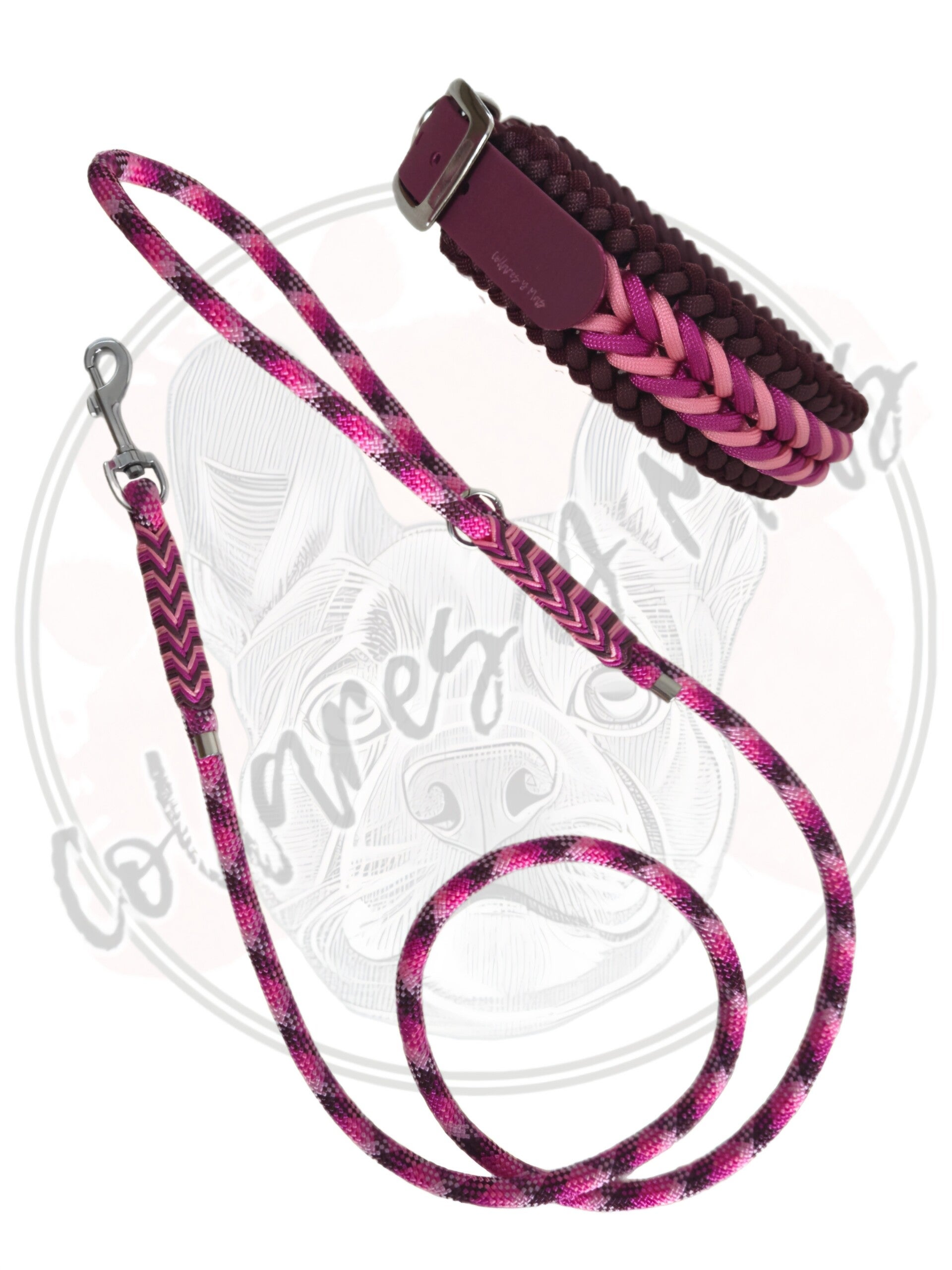 Handmade Set Paracord Collar & Leash - Pink Passion