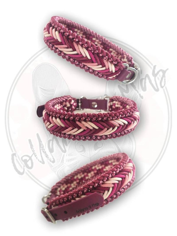 Adjustable Small Paracord Dog Collar - Design Beauty - Wine - W: 24mm