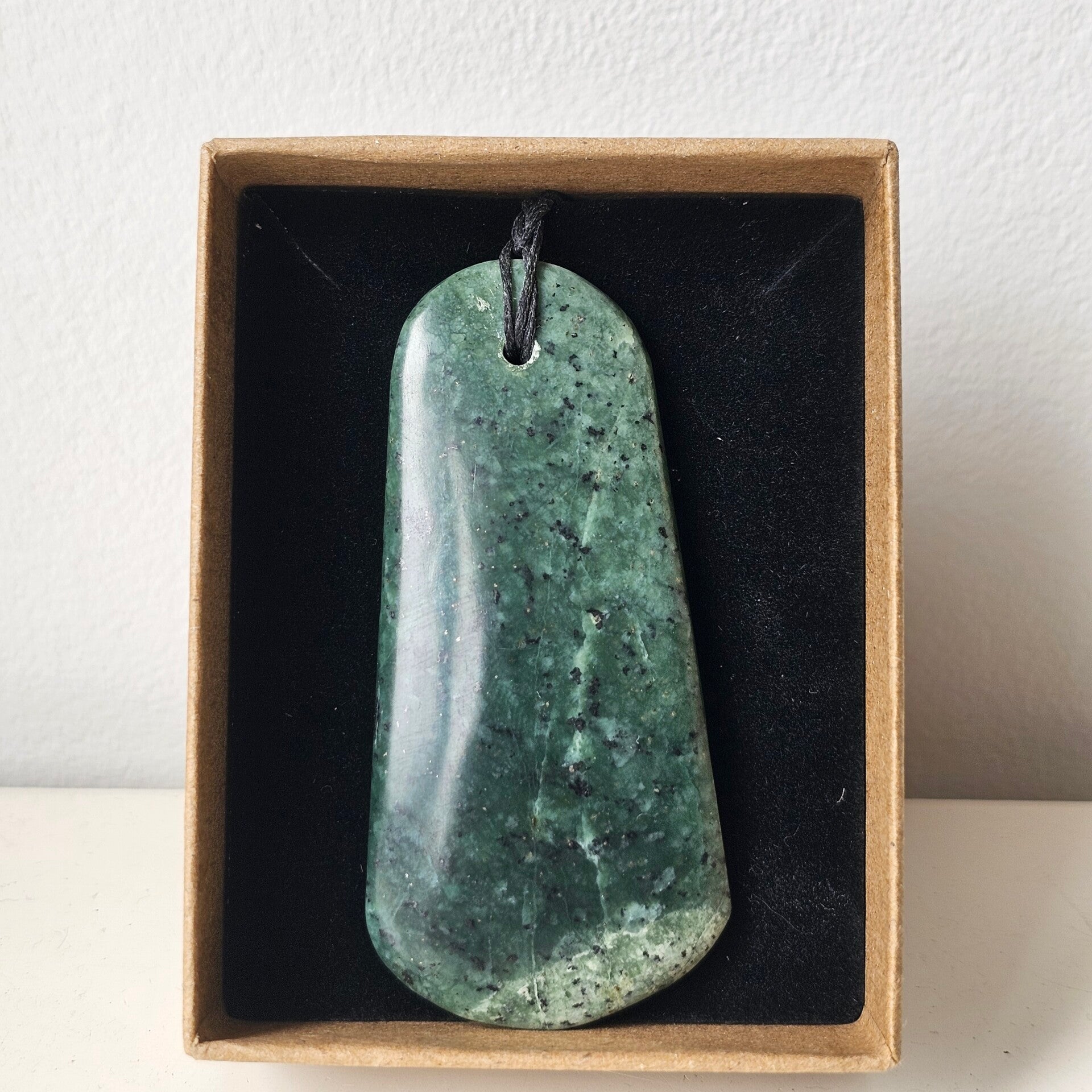 Large hand carved NZ Jade necklace (7.5cm x 3.5cm)