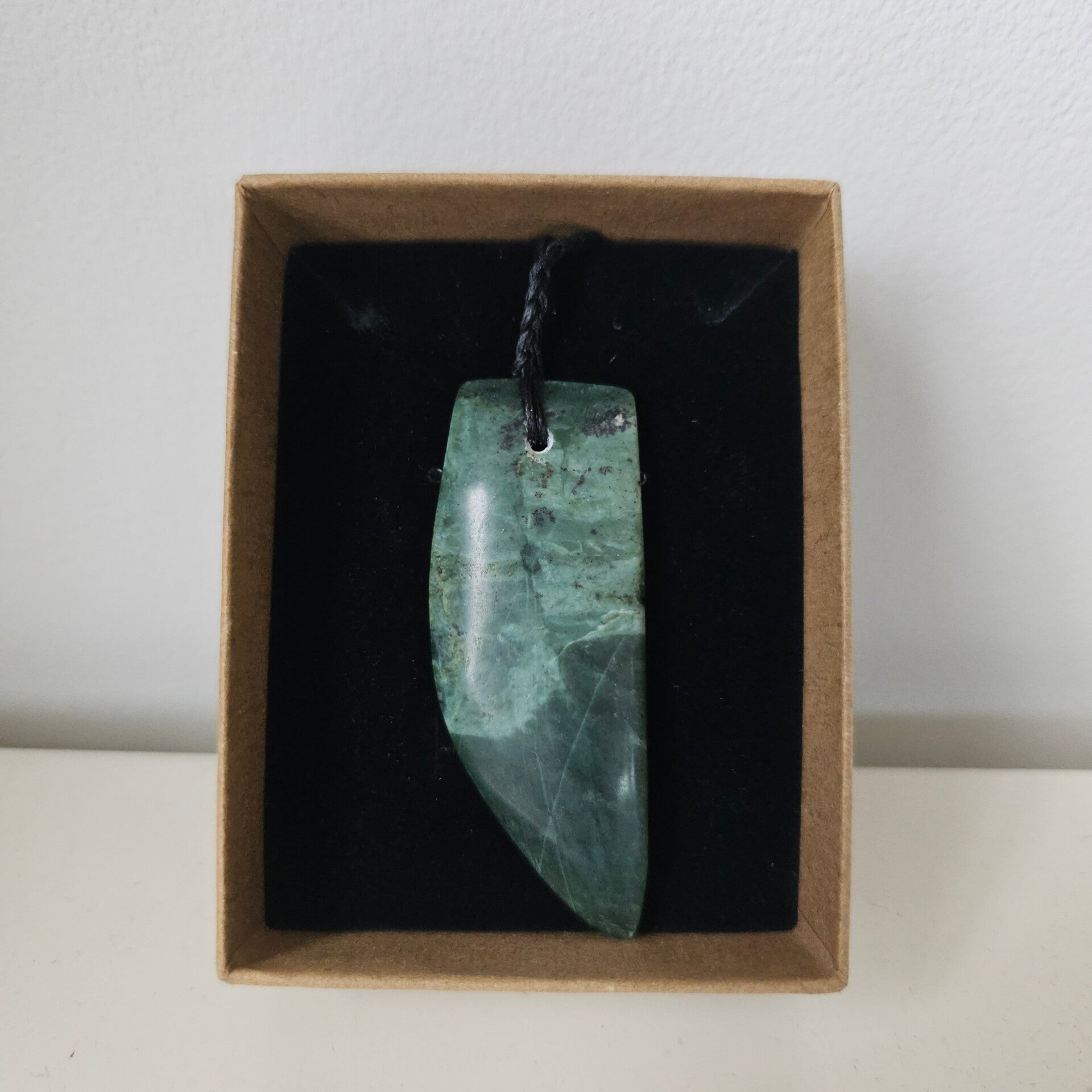 Hand made NZ greenstone pendant 6.5cm x 2.5cm