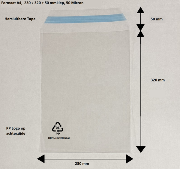 Plastic zakjes 230x320+50 mm klep - zakjes met plakstrip - Transparante zakjes