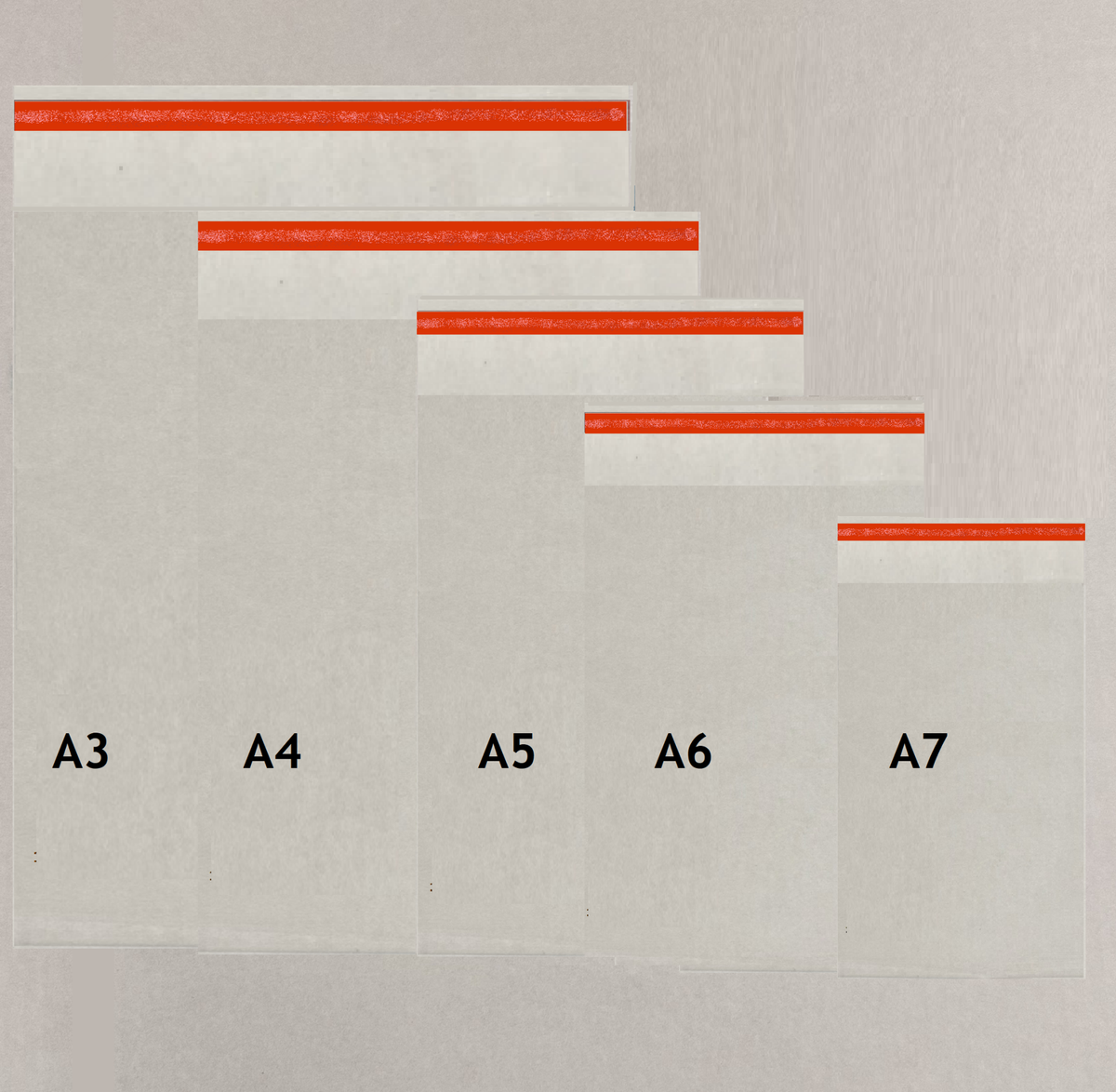 Cellofaan zakjes A7, 80x120 30 mm klep. Hersluitbare sluitstrip. 50 micron. Transparant, PP zakjes 100% recyclebaar